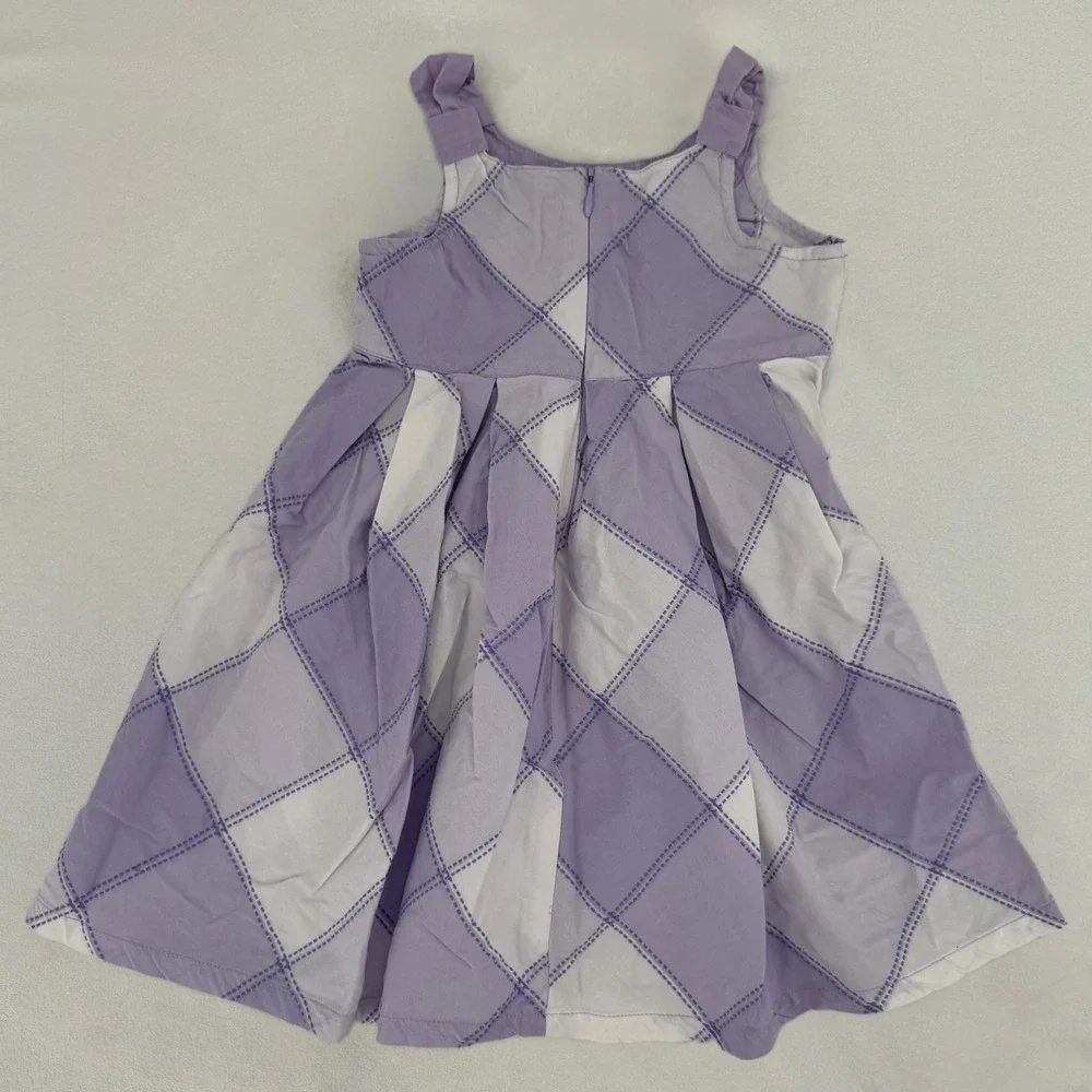 Carters Girls Purple & White Diamond Plaid Floral Embroidered Sun Dress Size 2T